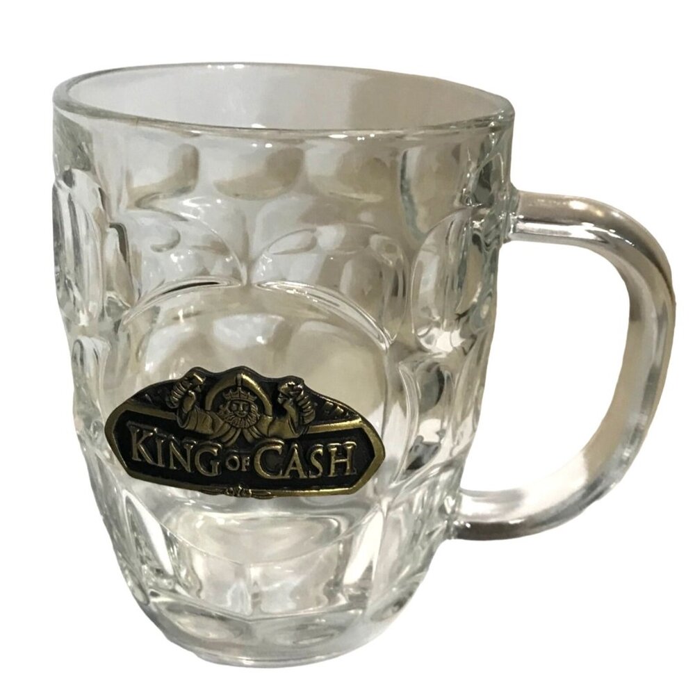 King Of Cash Glass Beer Mug With Handle - 5" Tall 3.75" Diameter